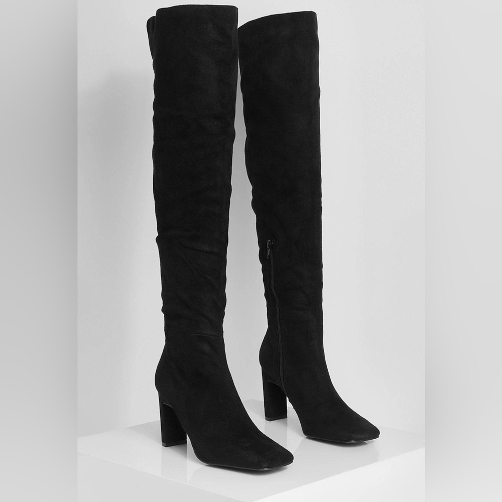 Boohoo Square Toe Over The Knee wide calf Boots (size 8) - Picture 2 of 16